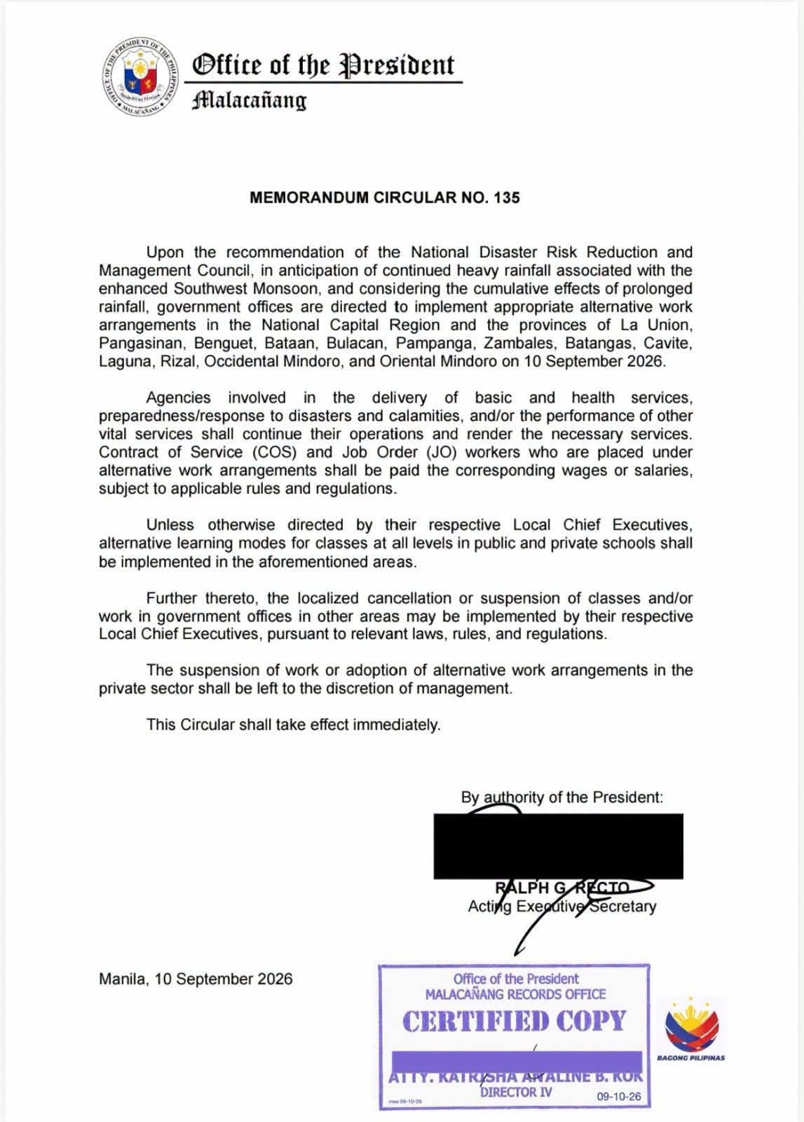 SUSPENDIDO ANG FACE-TO-FACE CLASSES, ALL LEVELS, PUBLIC AND PRIVATE SCHOOLS